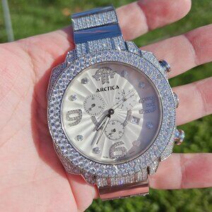 Arctica 13.25TCW Pave Diamond Encrusted Stainless Steel 51mm Chronograph Watch